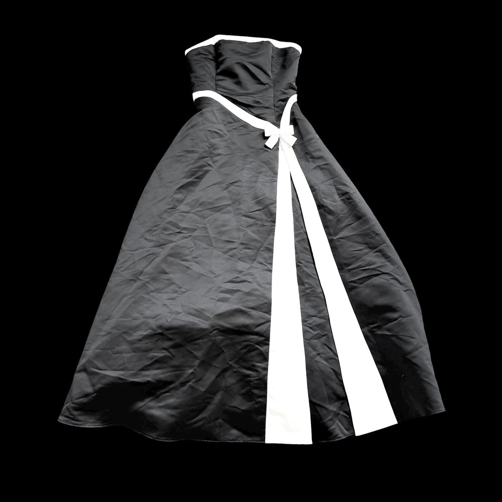 Jessica McClintock Gunne Sax Vintage Black White Strapless Formal Gown Dress 5/6